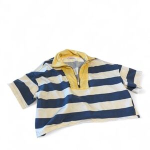 Butter Melons Blue & White Striped Cropped Quarter Zip Hoodie Sz M